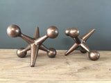 Cast Iron Copper Jacks Bookends - Mid Century Modern Style Home Decor